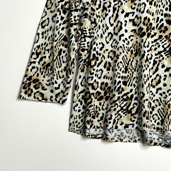 Chicos 3/4 Sleeve Animal Print Pullover Shirt Brown Black Womens 2 Large - Picture 4 of 9